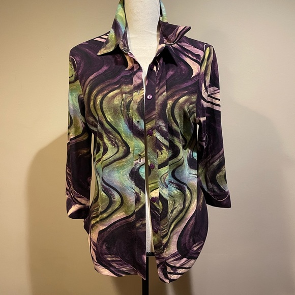 Lior Psychedelic Multicolored Swirl Button Down Shirt - Picture 2 of 7